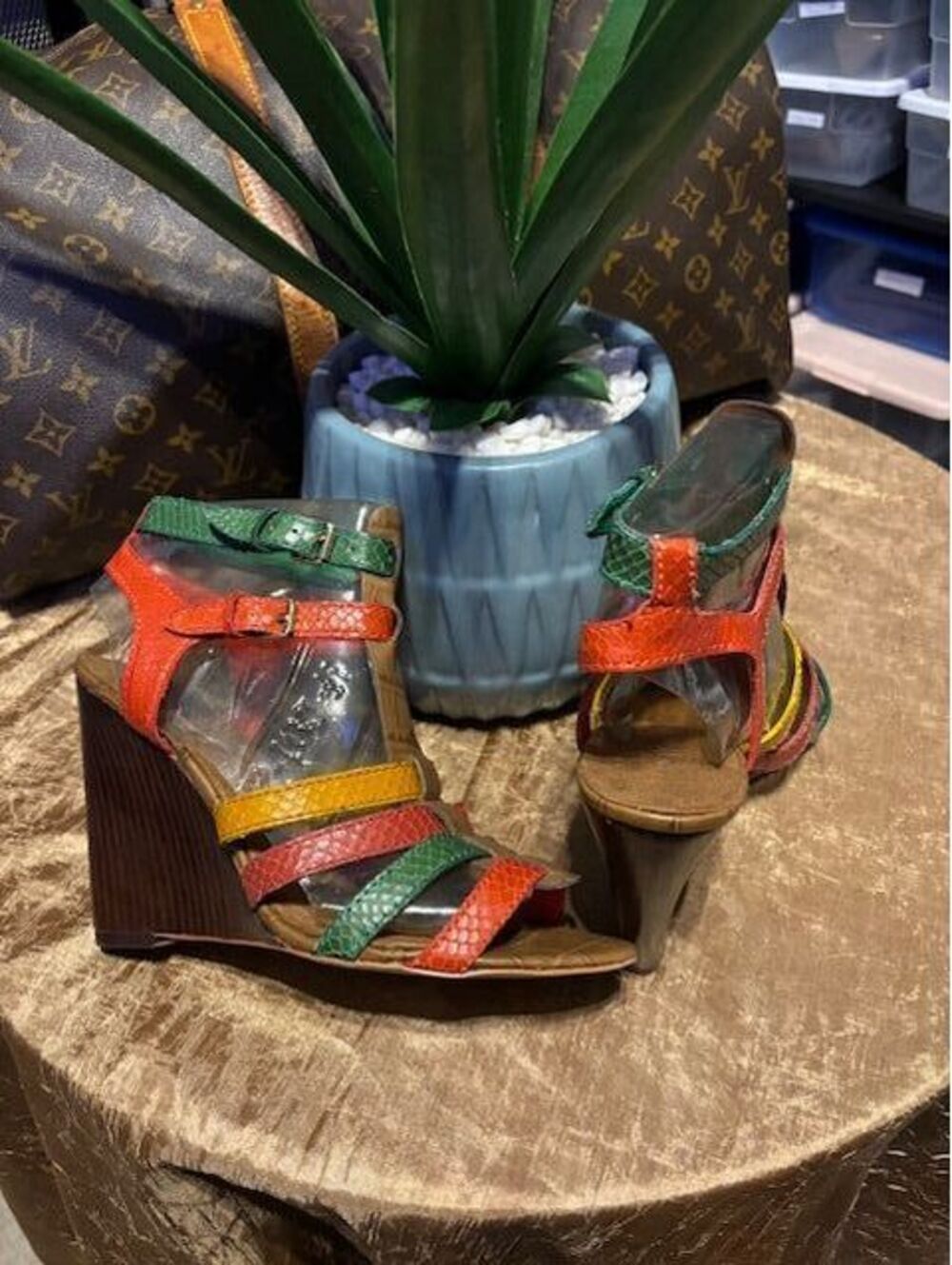 Nine West Leather Wedge - (Green, Red, Mustard Brown)